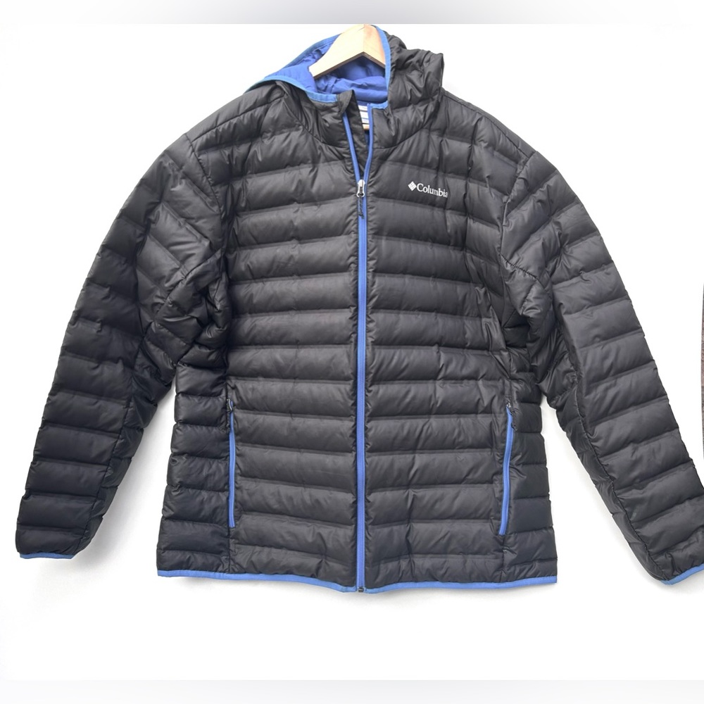 Columbia mens Powder Lite Jacket black with blue trimming - Picture 4 of 11